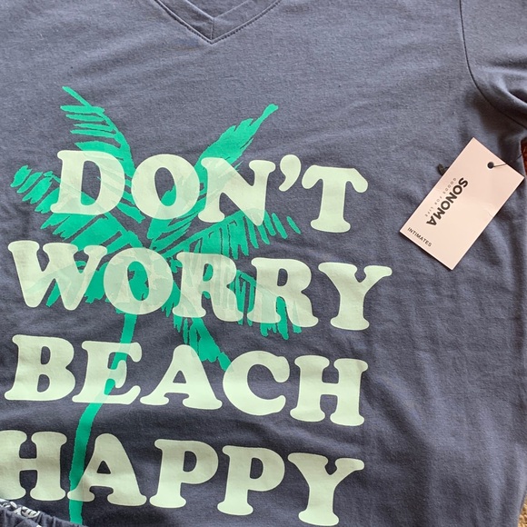 Sonoma Blue Palm Graphic Pajama Tee and Shorts with Mint Text - Picture 2 of 3